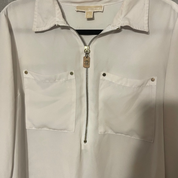 Preowned Michael Kors cream white womens collar shirt top blouse size large - Picture 2 of 12